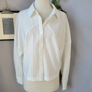 Halogen Stripe Woven Button Up Shirt White Gray M